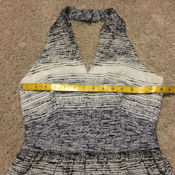 Amy Matto New York Dittered Blue & White Open Back Halter Dress - Picture 12 of 16